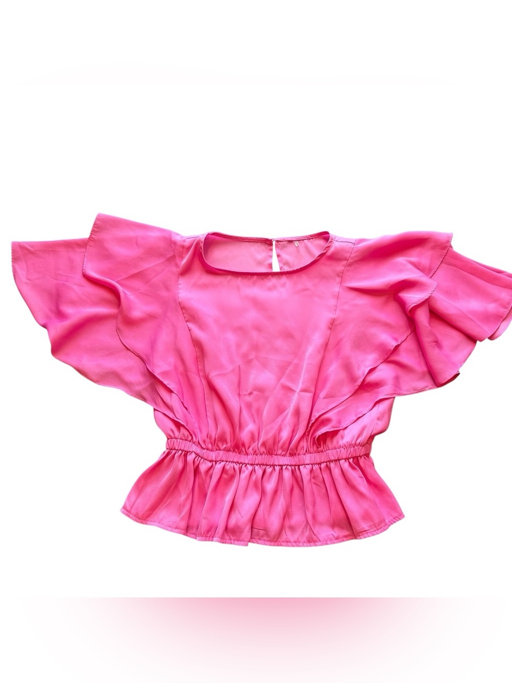 Hot Pink Flutter Sleeve Peplum Top Dolce Vita Pink Batwing Romantic Barbiecore M